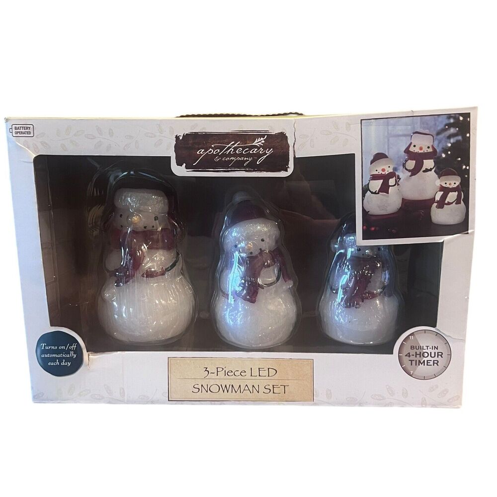 Apothecary & Company LED Snowman Set With Built In 4 Hour Timer 3 Piece